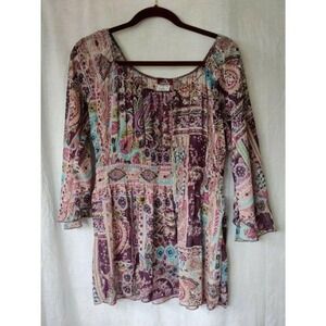 Jordache Juniors‎ Top Blouse Sheer Pullover Bell 3/4 Sleeve Round Neck XL